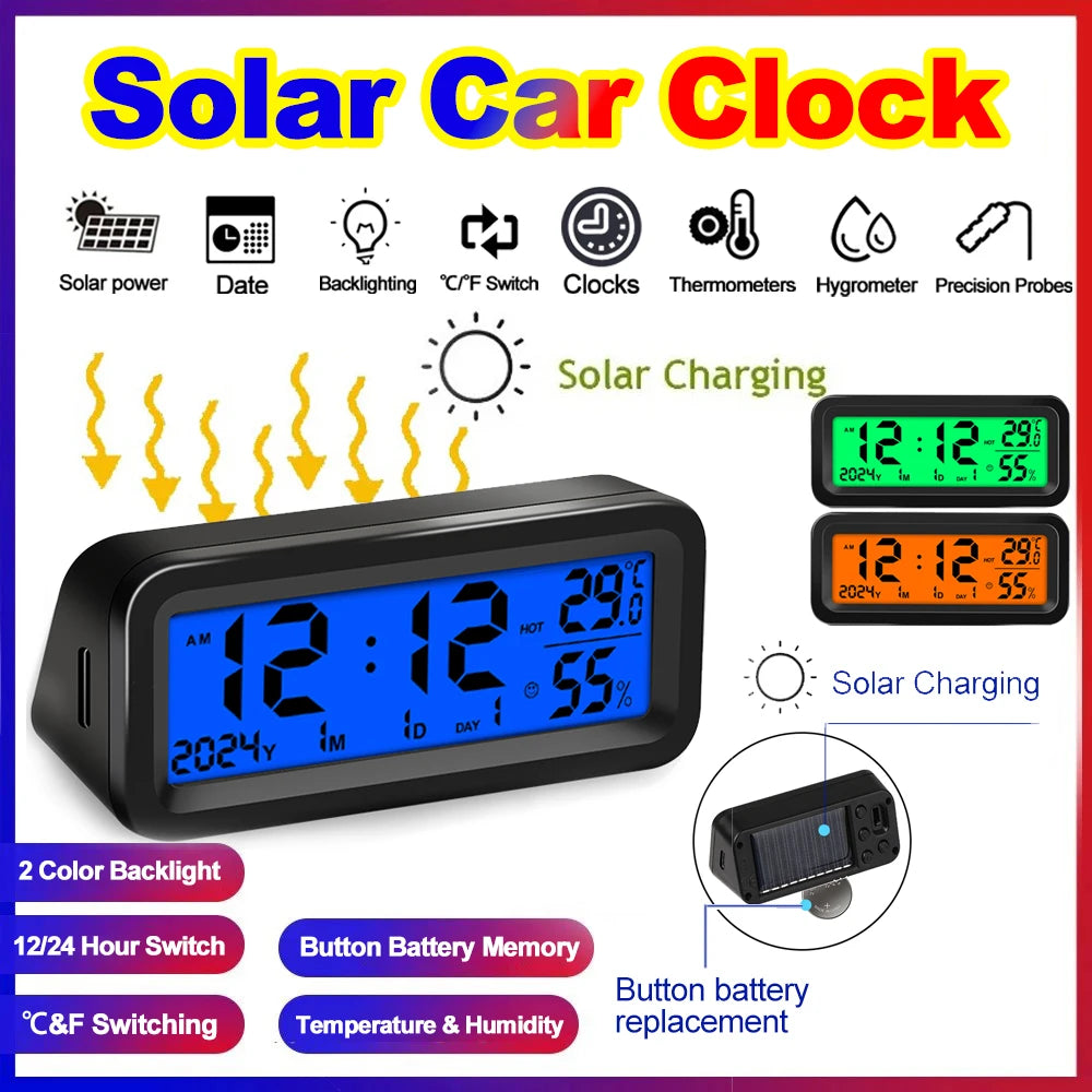 Solar/USB Car Clocks Dashboard Thermometer Automotive Electronic Watch Led Display Time with Back Luminous Car Accessories
