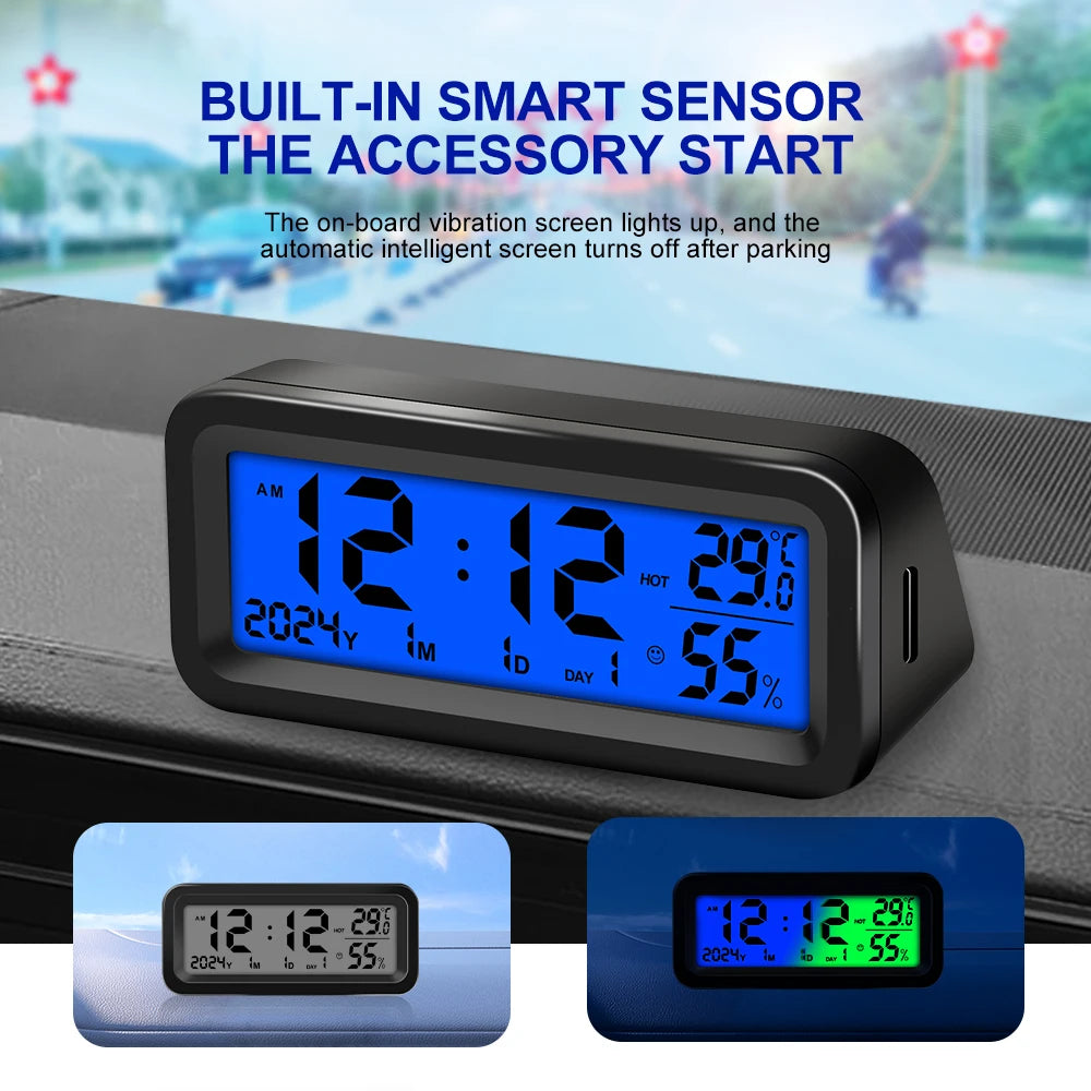 Solar/USB Car Clocks Dashboard Thermometer Automotive Electronic Watch Led Display Time with Back Luminous Car Accessories
