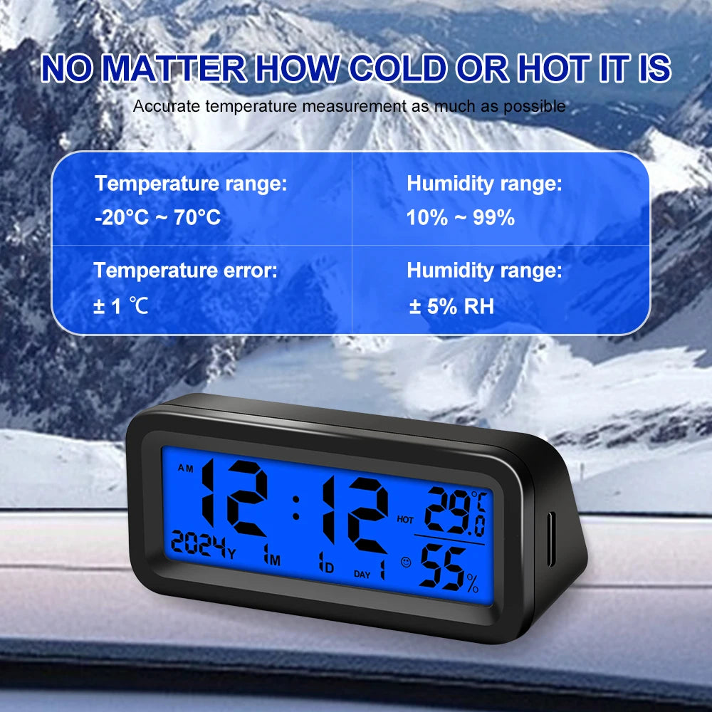 Solar/USB Car Clocks Dashboard Thermometer Automotive Electronic Watch Led Display Time with Back Luminous Car Accessories