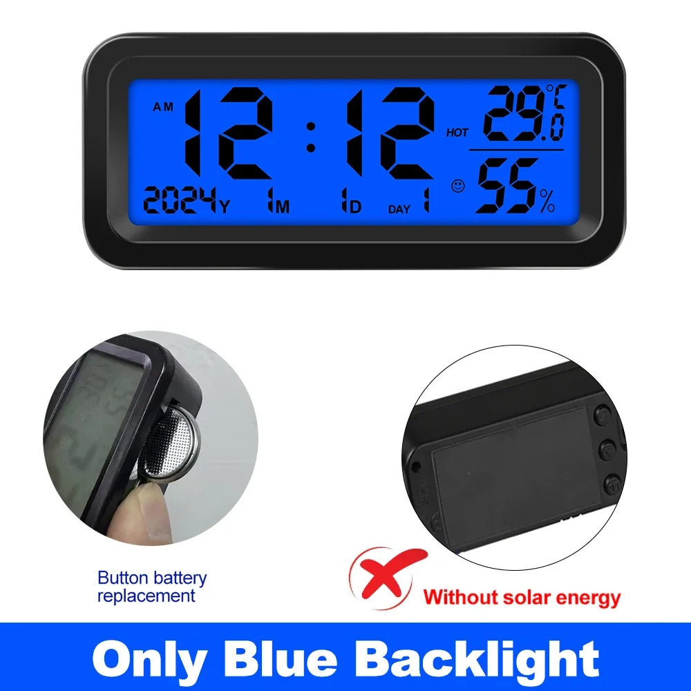 Solar/USB Car Clocks Dashboard Thermometer Automotive Electronic Watch Led Display Time with Back Luminous Car Accessories