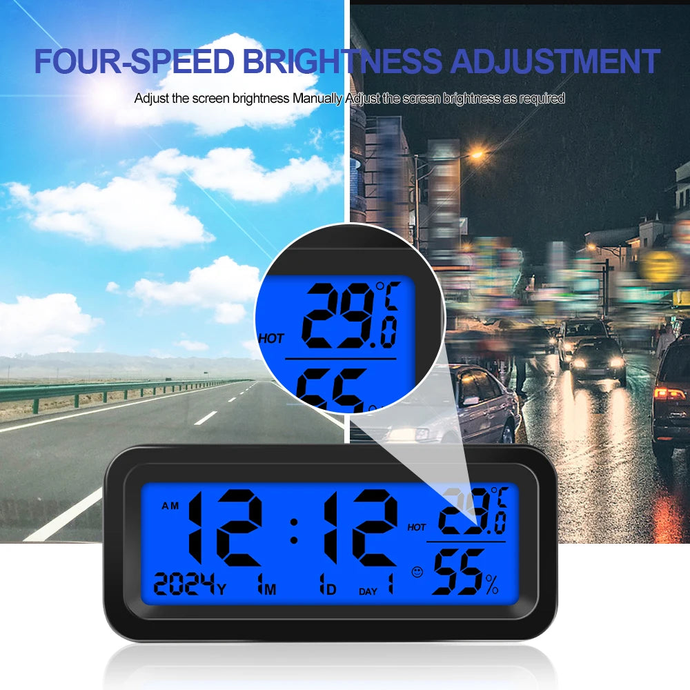 Solar/USB Car Clocks Dashboard Thermometer Automotive Electronic Watch Led Display Time with Back Luminous Car Accessories